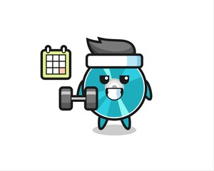 optical disc mascot cartoon doing fitness with dumbbell