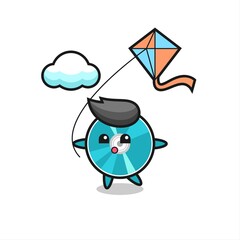 optical disc mascot illustration is playing kite