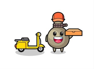 Character Illustration of money sack as a pizza deliveryman
