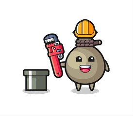 Character Illustration of money sack as a plumber