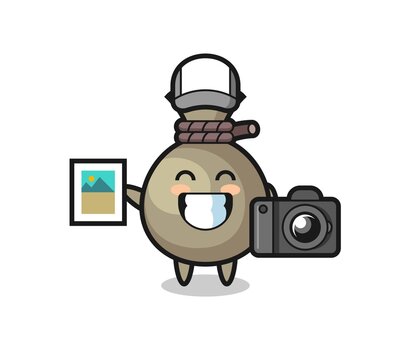 Character Illustration of money sack as a photographer