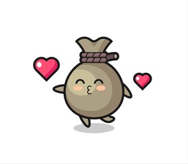 money sack character cartoon with kissing gesture