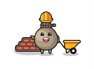 Cartoon character of money sack as a builder