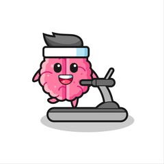 brain cartoon character walking on the treadmill