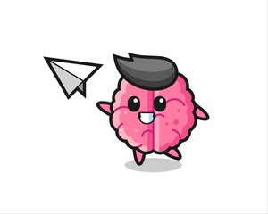 brain cartoon character throwing paper airplane