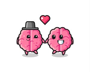 brain cartoon character couple with fall in love gesture