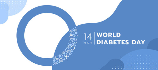 world diabetes day - blue ring circle sign and icon medical on abstract modern white blue background vector design