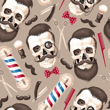 Seamless vector pattern with barber shop supplies