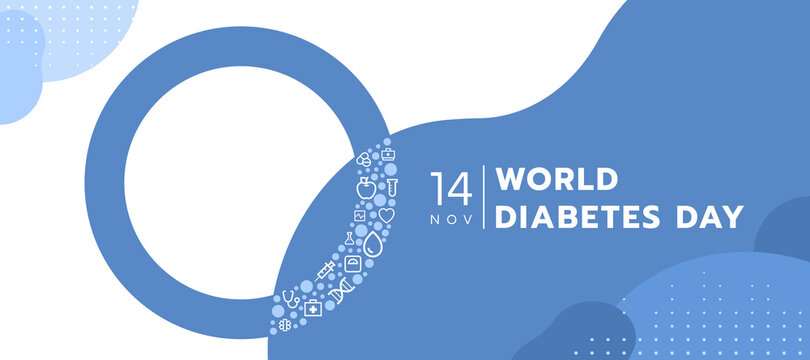 World Diabetes Day - Blue Ring Circle Sign And Icon Medical On Abstract Modern White Blue Background Vector Design