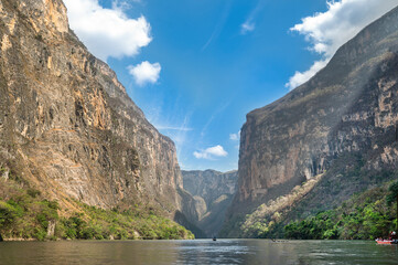 View of Sumidero Canyon in Chiapas, Mexico with a beautiful blue sky
