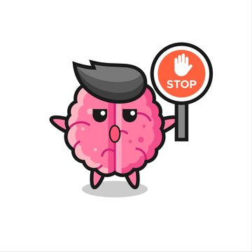 brain character illustration holding a stop sign
