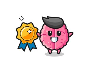 brain mascot illustration holding a golden badge