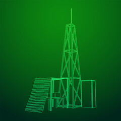 Antenna. Telecommunications signal transmitter radio tower. Communications concept. Wireframe low poly mesh vector illustration
