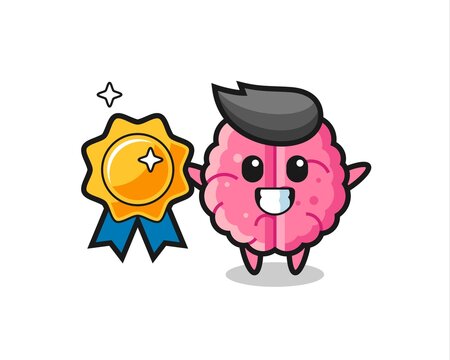 brain mascot illustration holding a golden badge