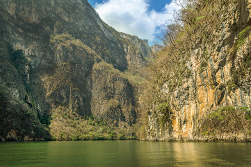 View of Sumidero Canyon in Chiapas, Mexico with a beautiful blue sky