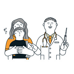 予防接種_緊張する親子