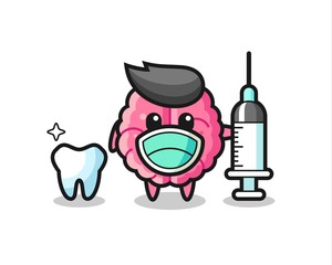 Mascot character of brain as a dentist