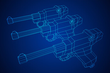 German world war military firearm pistol. Wireframe low poly mesh vector illustration.