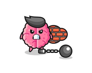 Character mascot of brain as a prisoner
