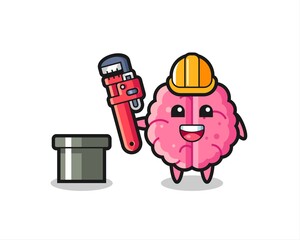 Character Illustration of brain as a plumber
