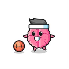 Illustration of brain cartoon is playing basketball