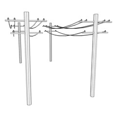 Power transmission high voltage pylon. Wireframe low poly mesh vector illustration.