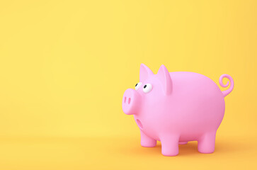 Surprised pig, piggy bank isolated on yellow background. Clipping path imcluded