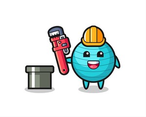 Character Illustration of exercise ball as a plumber
