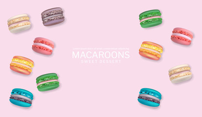 Colorful macaroons poster Vector realistic. 3d detailed illustrations