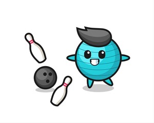 Naklejka premium Character cartoon of exercise ball is playing bowling