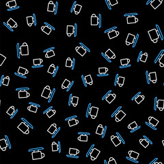 Line Coffee cup icon isolated seamless pattern on black background. Tea cup. Hot drink coffee. Vector