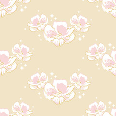 Vector Cute Sparkling Pink Floral Crown on Beige seamless pattern background. Perfect for fabric, scrapbooking and wallpaper projects.
