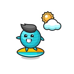 Illustration of exercise ball cartoon do surfing on the beach