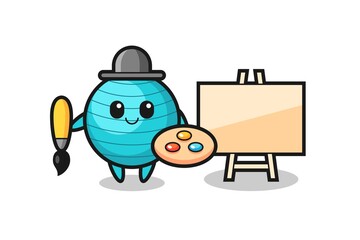 Illustration of exercise ball mascot as a painter