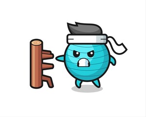 exercise ball cartoon illustration as a karate fighter
