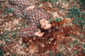 feathers fall on the girl