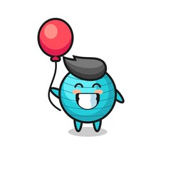 exercise ball mascot illustration is playing balloon