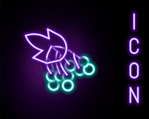 Glowing neon line Branch viburnum or guelder rose icon isolated on black background. Healthful viburnum fruit bunch for natural vitamin. Colorful outline concept. Vector