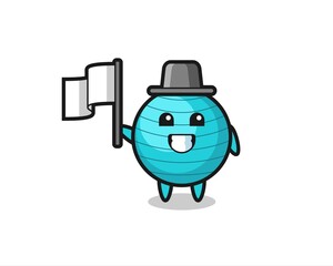 Cartoon character of exercise ball holding a flag