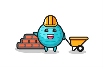 Cartoon character of exercise ball as a builder