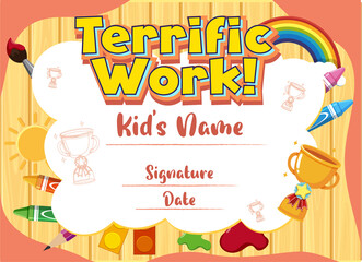 Cute motivational cartoon certificate for children