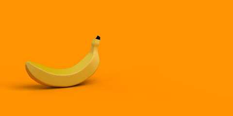 Banana on orange background. Banner. 3d illustration.