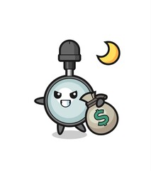 Illustration of magnifying glass cartoon is stolen the money