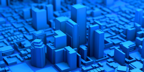 City concept with skyscrapers in blue color. Model. Abstract. Banner. Future. Modern. 3d illustration.