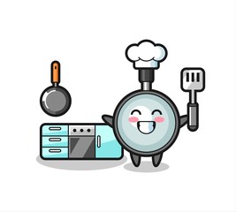 magnifying glass character illustration as a chef is cooking