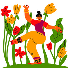 Indian dancer girl Bollywood style. Indian classical dance Bharathanatiyam, Modern Vector Illustration
