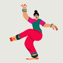 Indian dancer girl Bollywood style. Indian classical dance Bharathanatiyam, Modern Vector Illustration