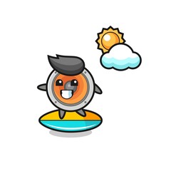 Illustration of loudspeaker cartoon do surfing on the beach
