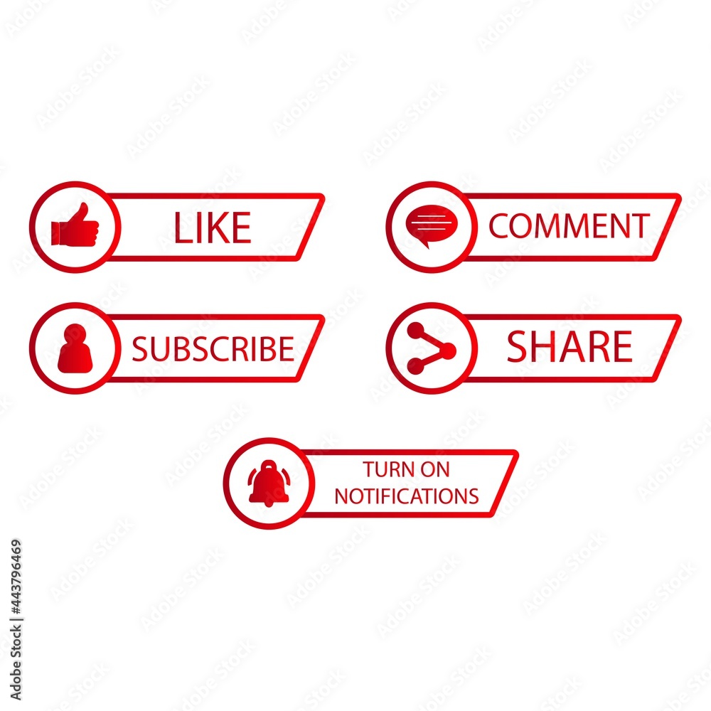 Poster subscriber button collection vector design. red and white color subscriber button collection on a wh