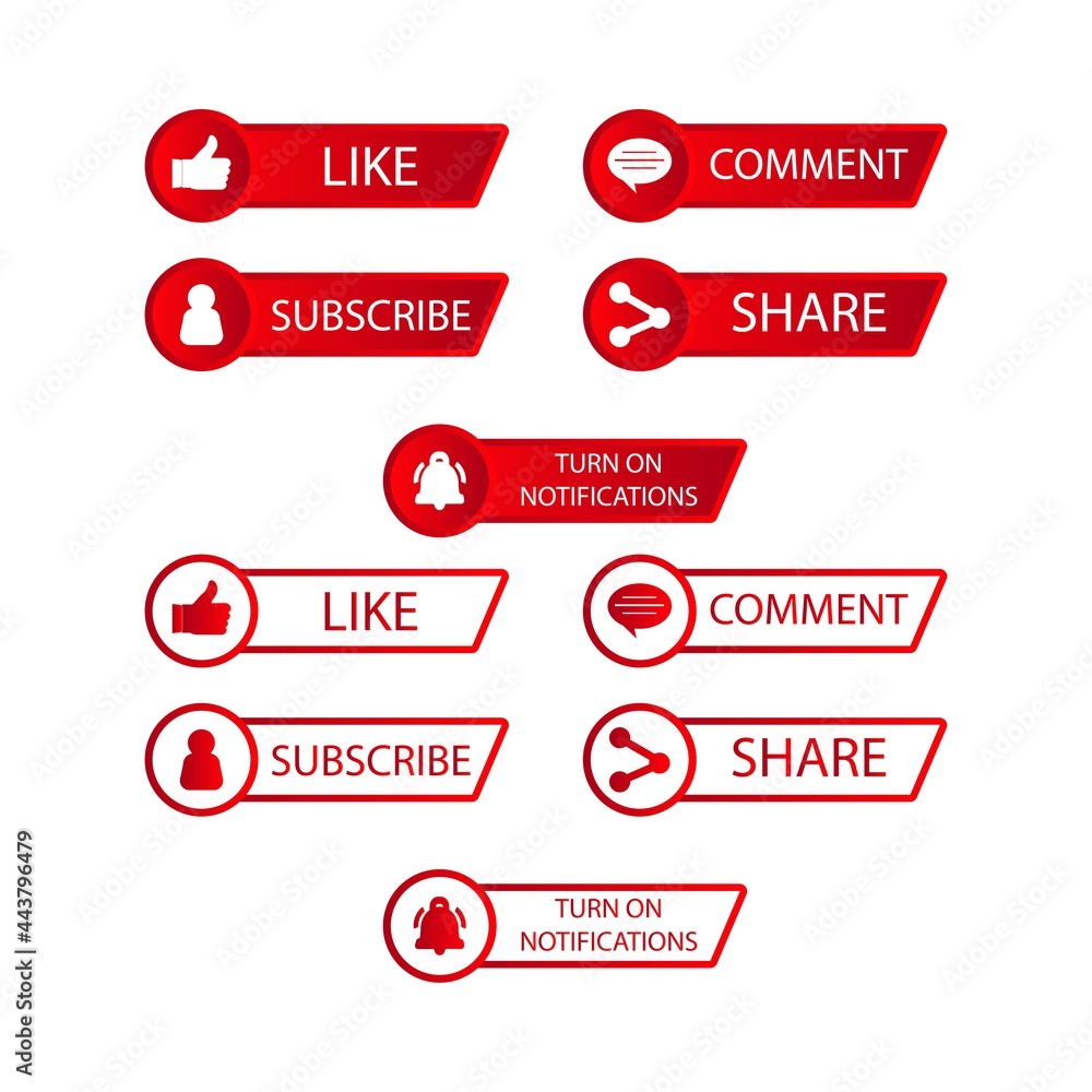 Poster subscriber button collection vector design. red and white color subscriber button collection. social